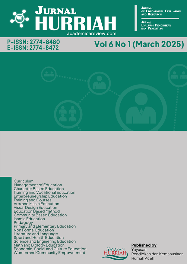 					View Vol. 6 No. 1 (2025): Jurnal Hurriah: Journal of Educational Evaluation and Research 
				